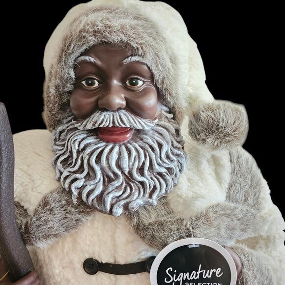 African American Santa Claus 34" Tall White Christmas Long Fur Figure Gorgeous - Picture 2 of 7